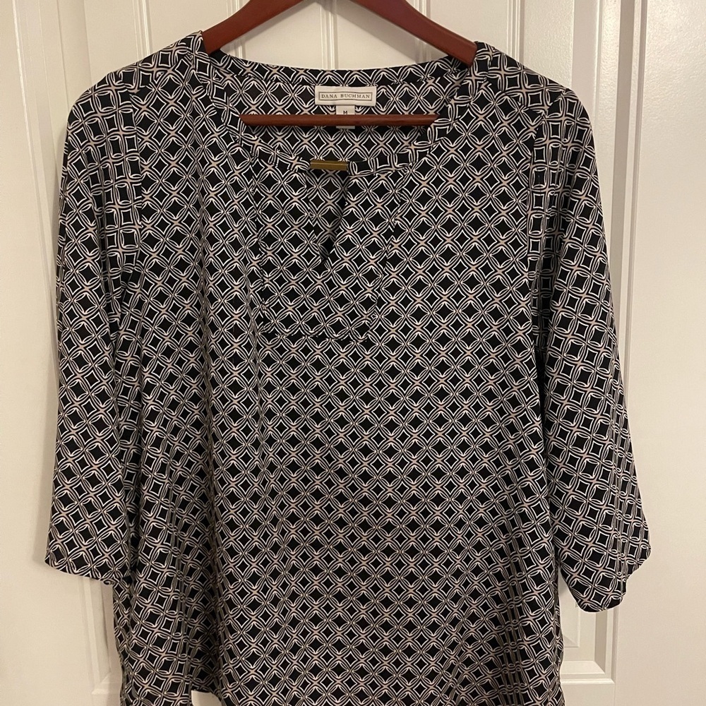Light women’s Dana Buchman Black,White & Tan Diamond Pattern 3/4 Sleeve‎ Blouse